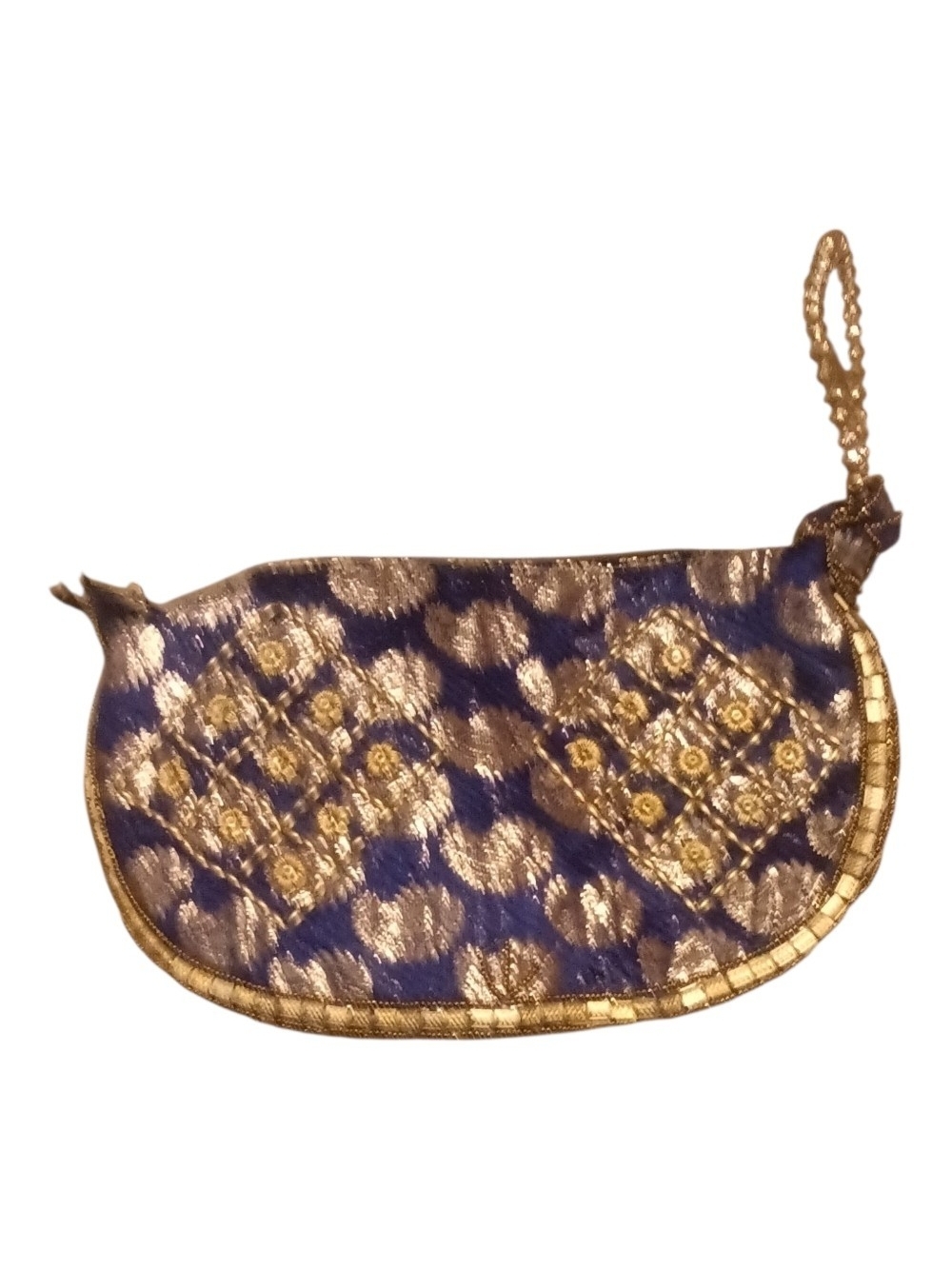 Vintage Gold and Blue Embroidered Wristlet Clutch